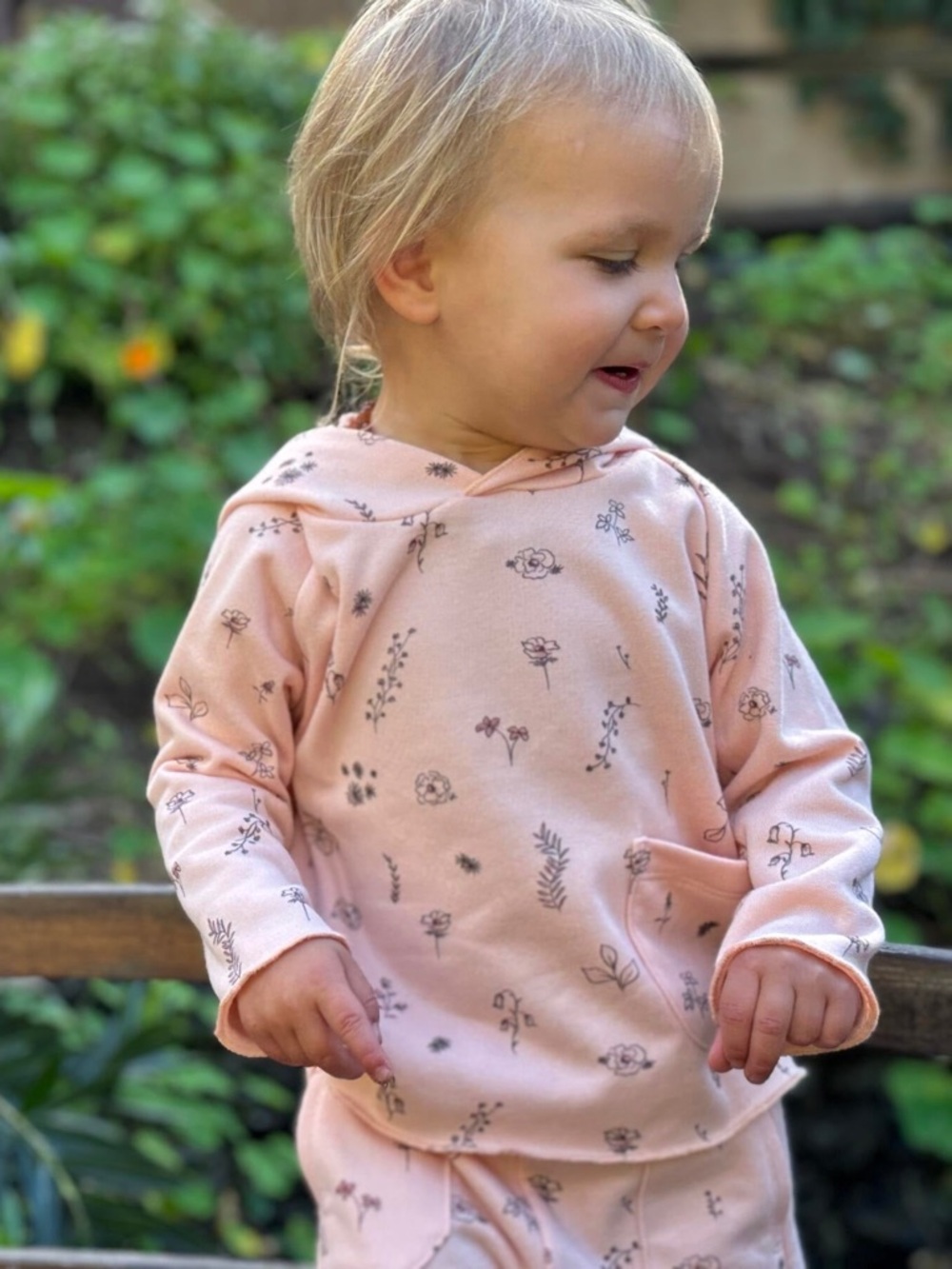 Girls' Soft Pink Floral Hoodie Sweatshirt